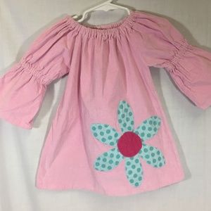 Pink Corduroy Dress Flower Long Sleeve Party